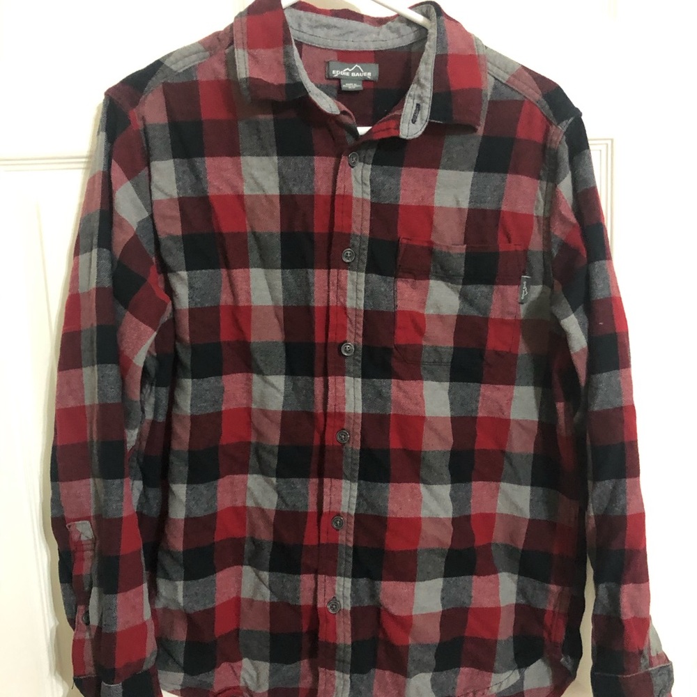Eddie Bauer Medium Cotton Flannel Plaid Red Casual Button Up Fall Warm Layers